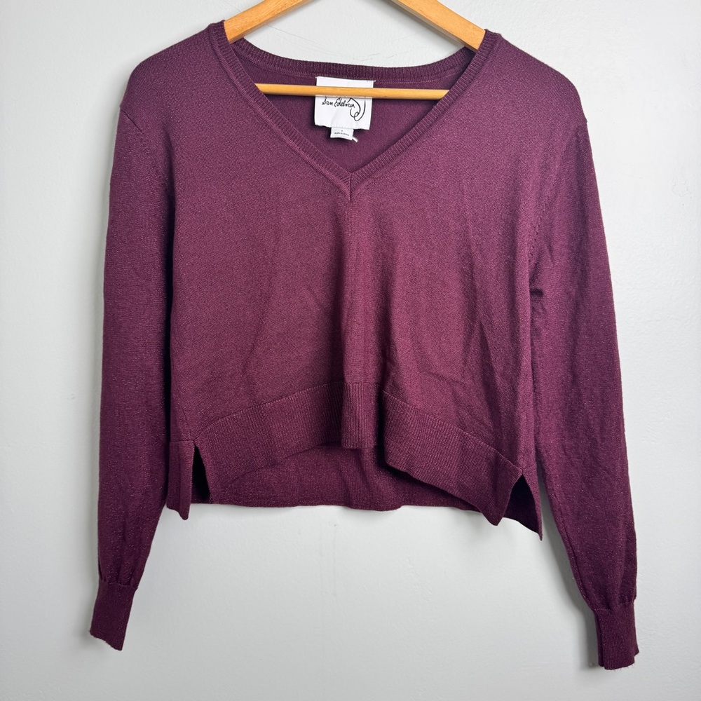 SAM‎ EDELMAN Burgundy Shimmer Women's Sz Small / 2 Cropped Vneck Sweater NWOT
